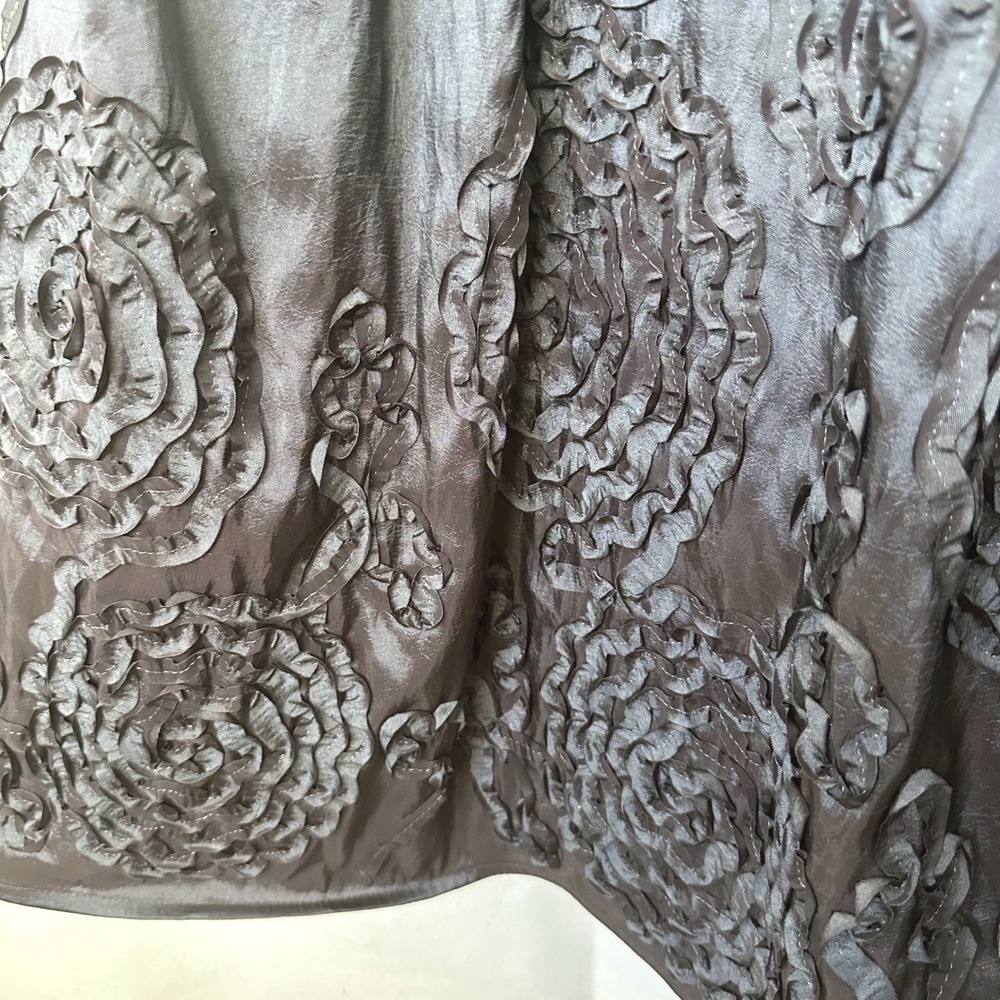Y2K Adrianna Papell Goblin Brown Iridescent Rosette Dress Sz. 4 Twist Open Back - Picture 5 of 16